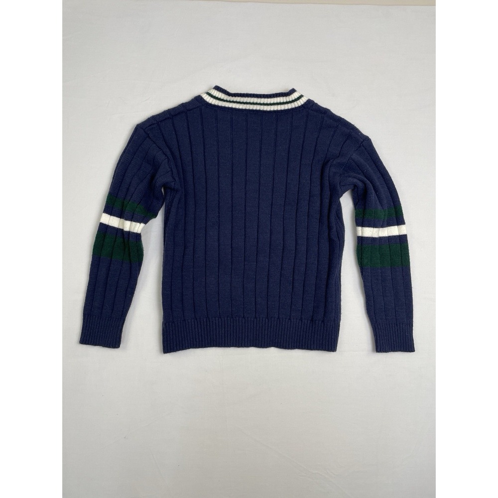 Dazy Y2K Varsity Retro Style Sweater Navy V Neck Ribbed Embroidered Graphic L - Picture 5 of 8